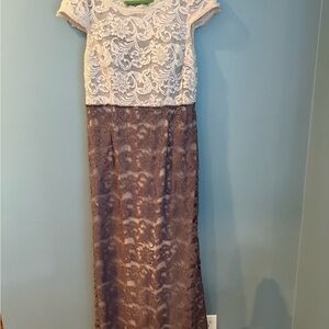 Adrianna Papell Ivory and Charcoal Lace Dress